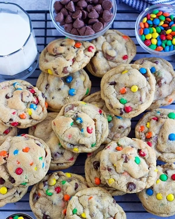 Chocolate Chip M&M Pudding Cookies freshly baked and ready to enjoy