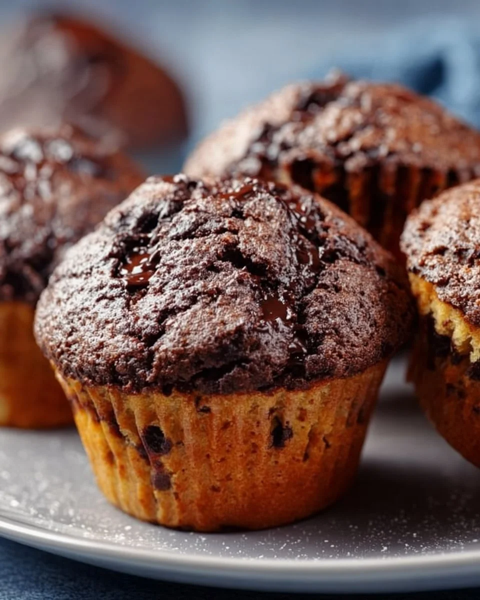 Delicious homemade Chocolate Chunk Muffins made from cake mix.