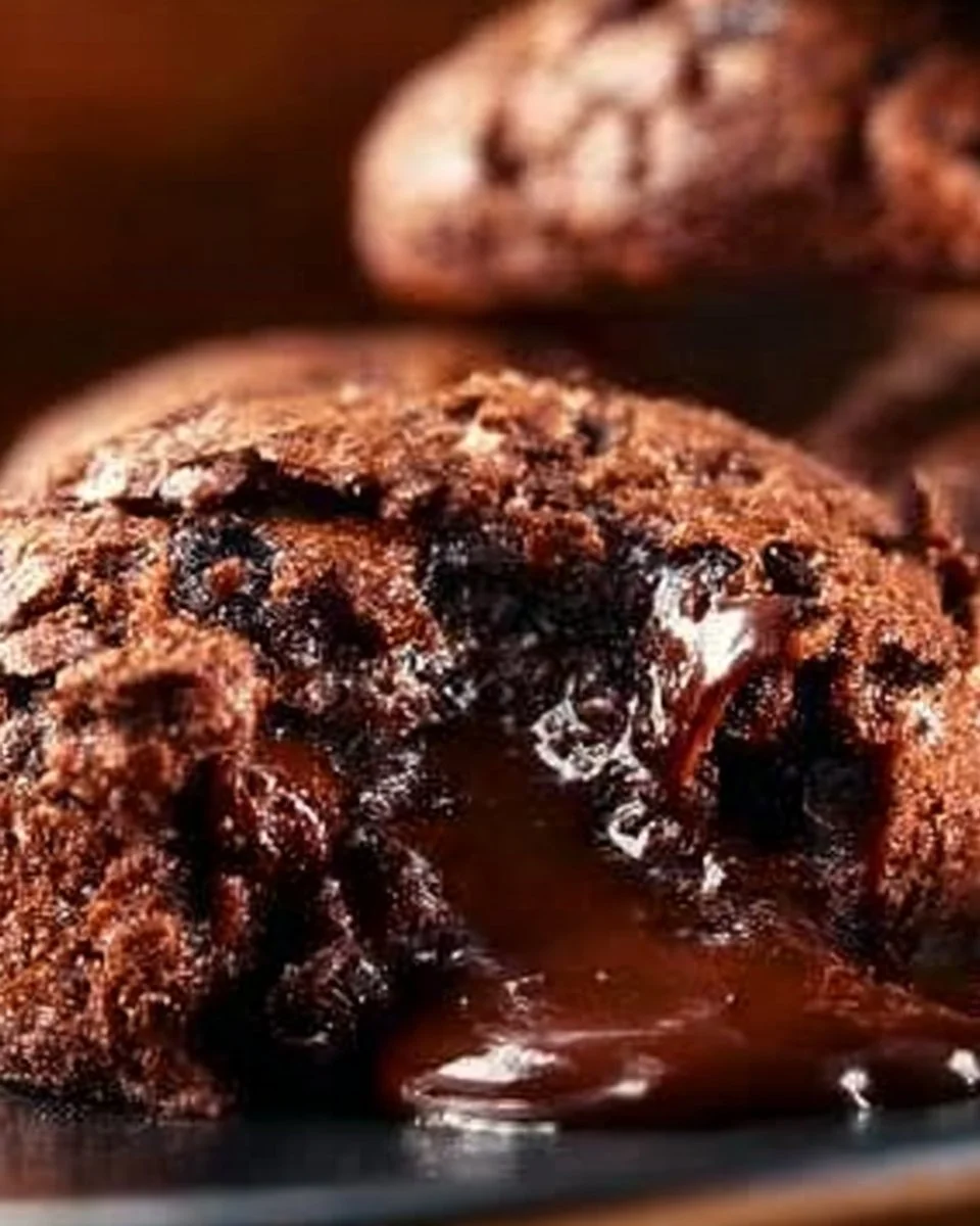 Delicious homemade Chocolate Lava Brownie Cookies with molten chocolate center