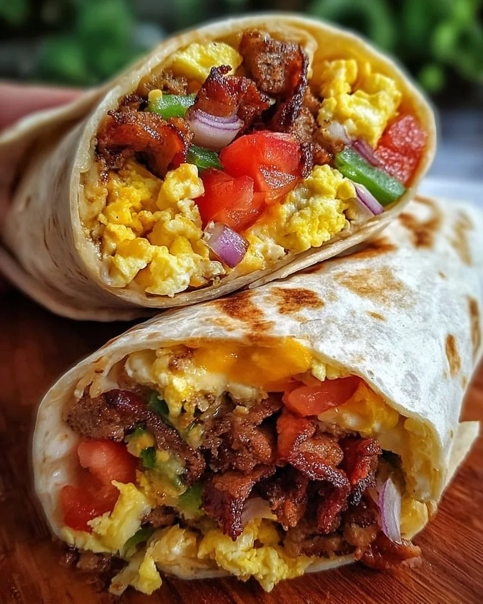 Cowboy Breakfast Burritos filled with eggs, sausage, and cheese