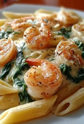 Creamy shrimp penne pasta with spinach served in a bowl