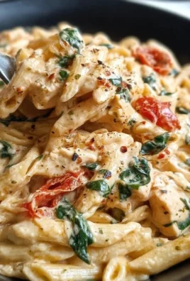 Creamy Tuscan chicken pasta dish garnished with fresh basil and cherry tomatoes