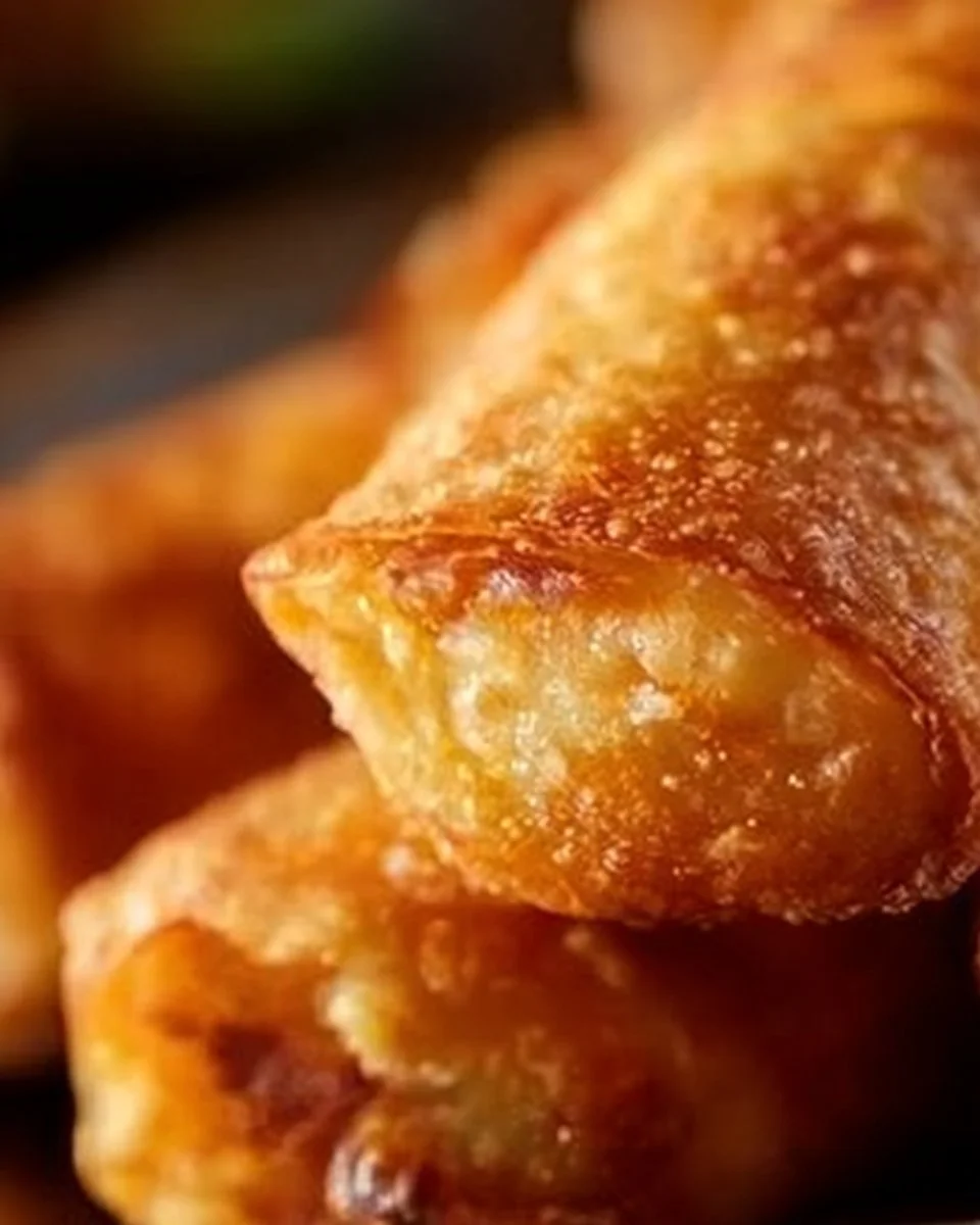 Crispy jalapeno popper egg rolls on a plate, garnished for serving.