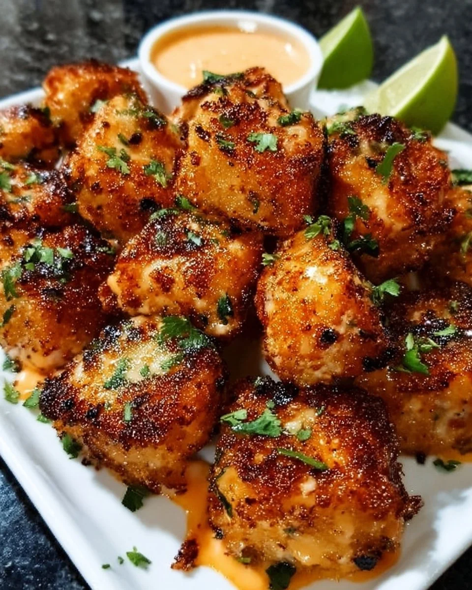 Delicious Bang Bang Salmon Bites served on a plate with garnishments