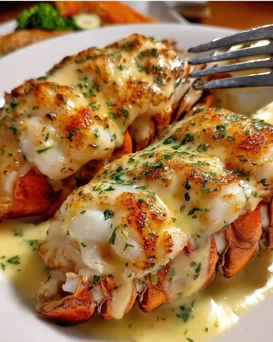 Delicious creamy garlic lobster tails served in a bowl