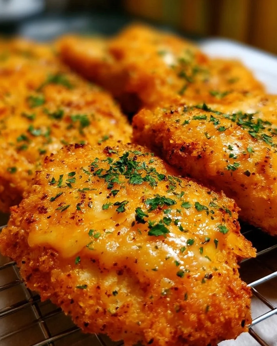 Easy crispy cheddar chicken recipe with a crunchy texture and cheesy flavor