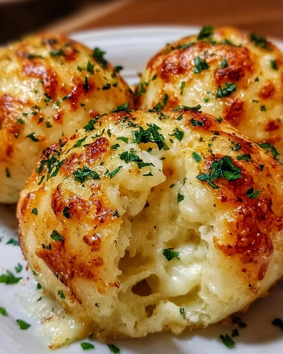 Delicious easy garlic cheese bombs ready to serve as a tasty snack