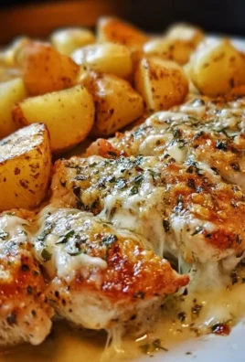 Garlic Parmesan Chicken served with crispy roasted potatoes on a plate.