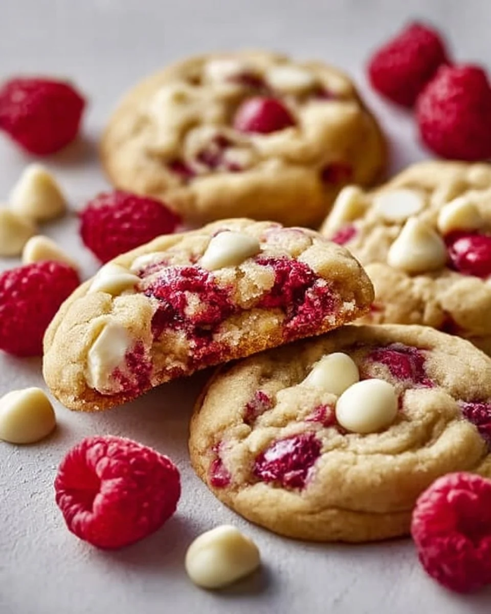 Gooey raspberry white chocolate cookies fresh out of the oven