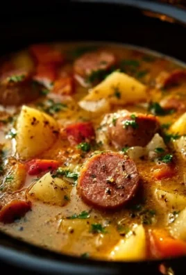 A bowl of Hearty Cajun Potato Soup with spices and potatoes, garnished with green onions.