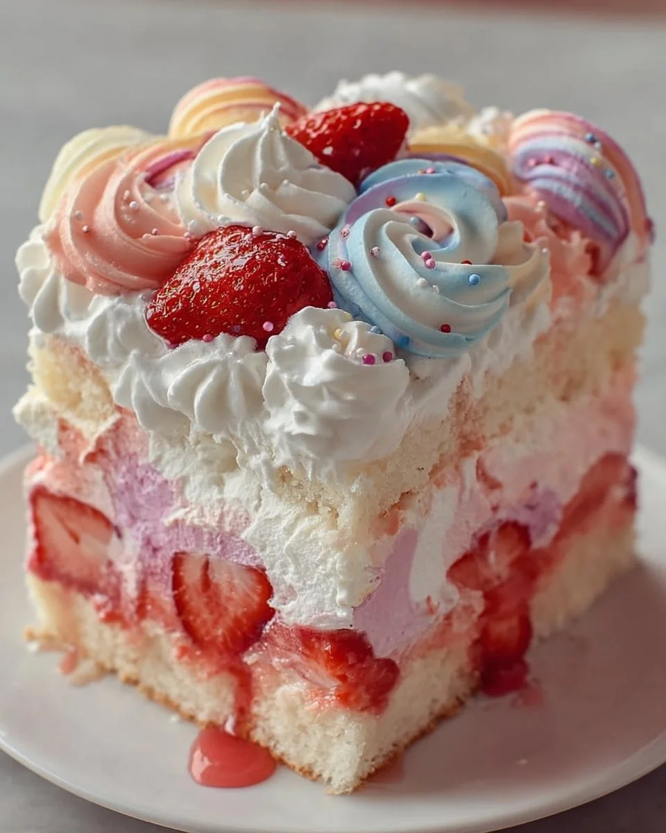 A delightful layered cake with cream and fruit