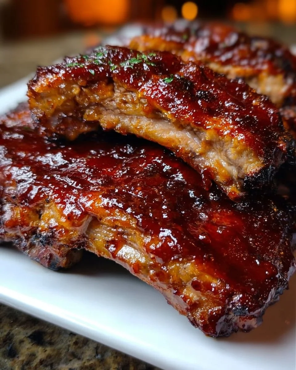 Irresistibly easy crockpot barbecue ribs served on a platter
