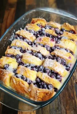 Overnight Blueberry French Toast Casserole ready to serve for breakfast