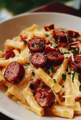 Quick and delicious pasta dish with smoked sausage and fresh ingredients.