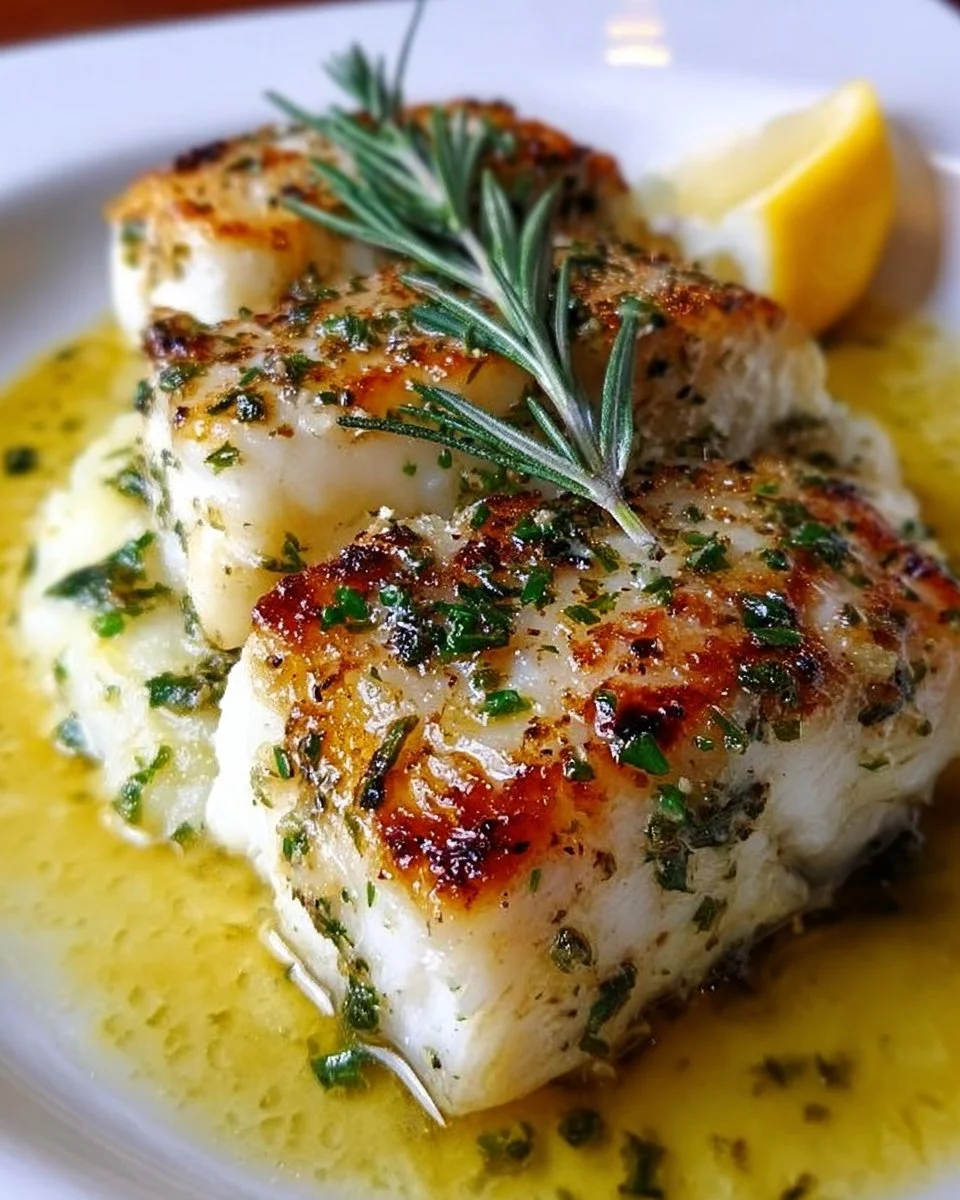 Quick and easy cod fish with herb butter served on a plate