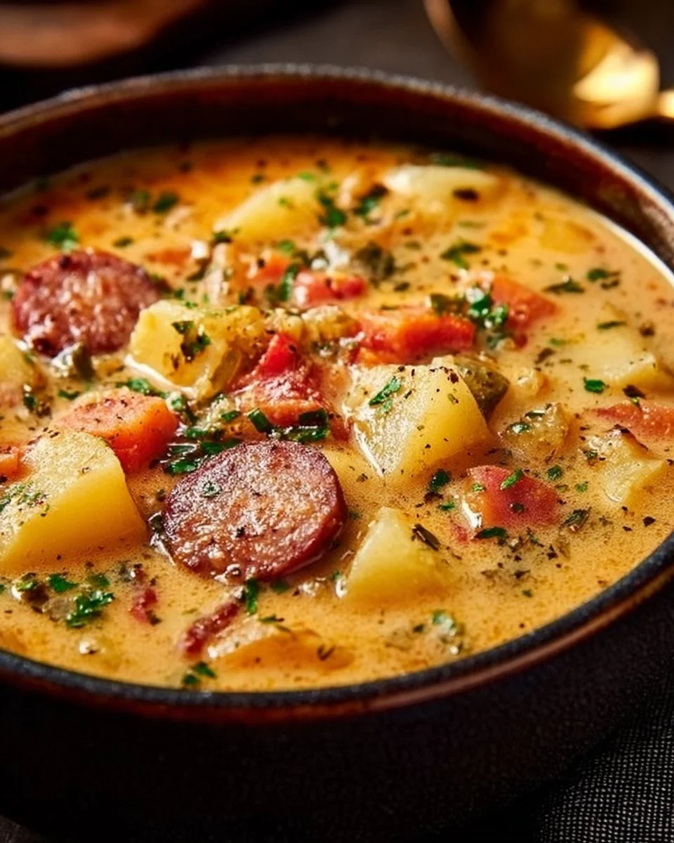 Bowl of delicious Cajun Potato Soup made in an Instant Pot