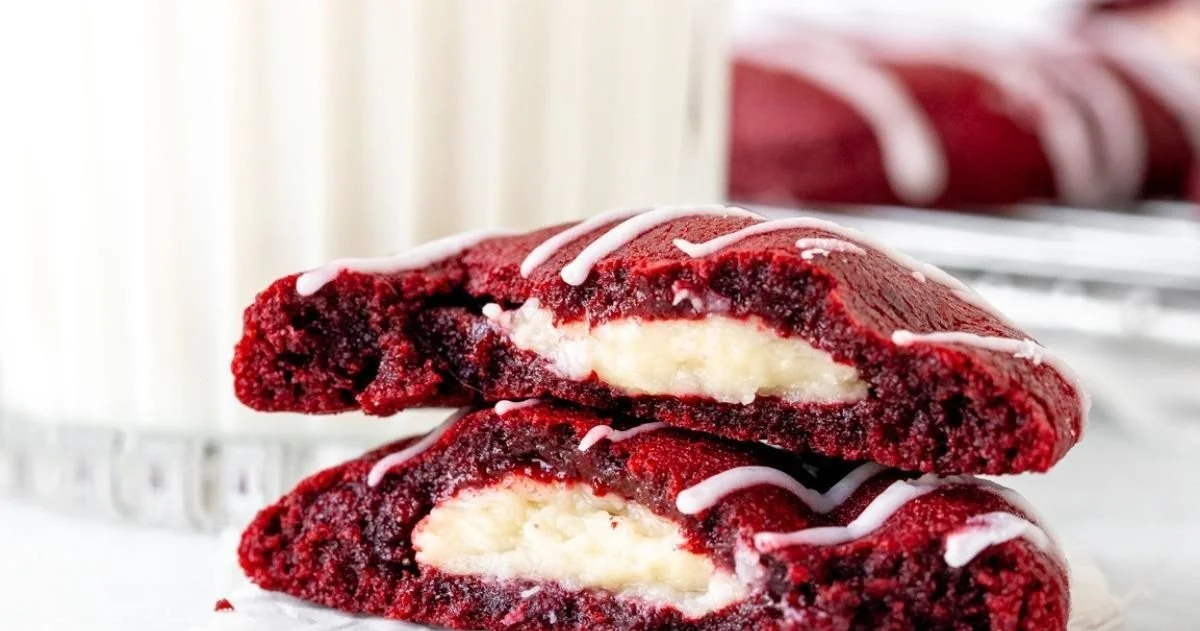 Delicious Red Velvet Cheesecake Cookies on a plate