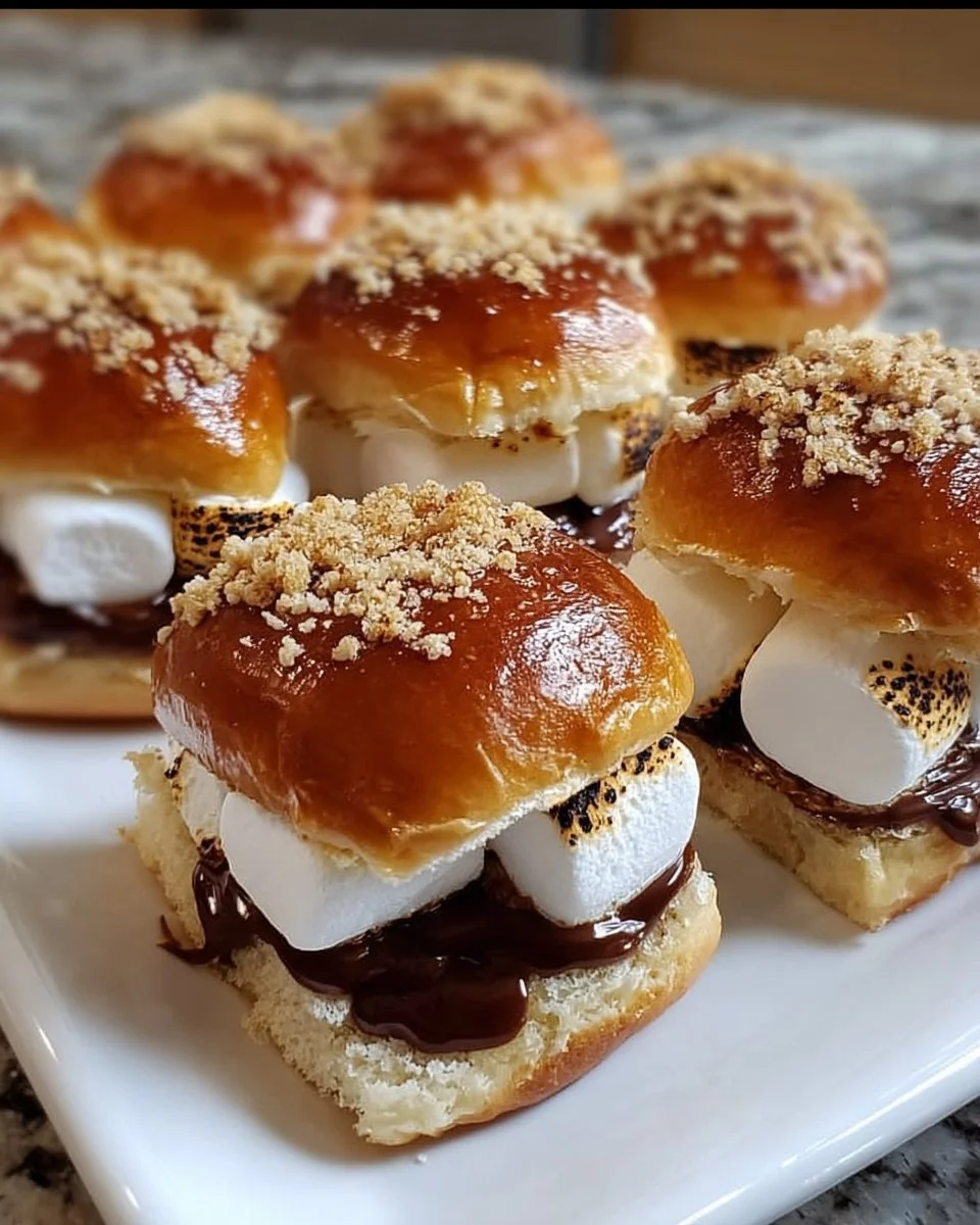 Delicious S'mores sliders topped with chocolate and marshmallows