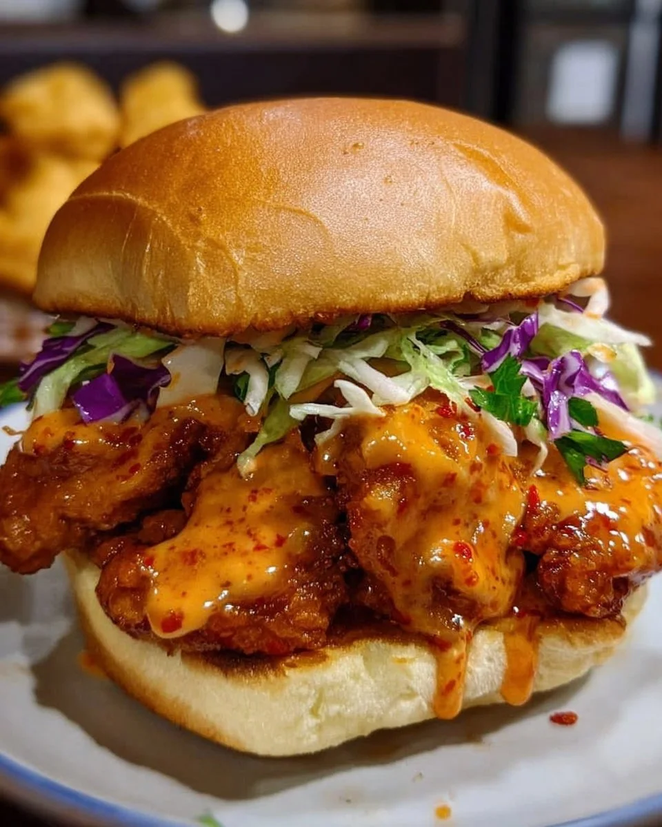 Spicy Bang Bang Chicken Sandwich with vibrant flavors and toppings
