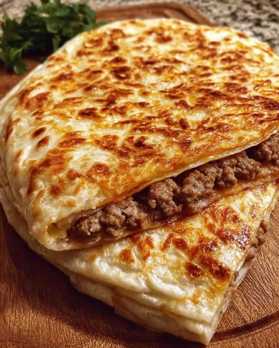 Freshly prepared yufka dough filled with seasoned meat ready for cooking